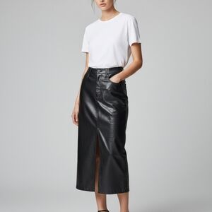 Abercrombie & Fitch Faux Leather Midi Skirt Front Slit NWT Black